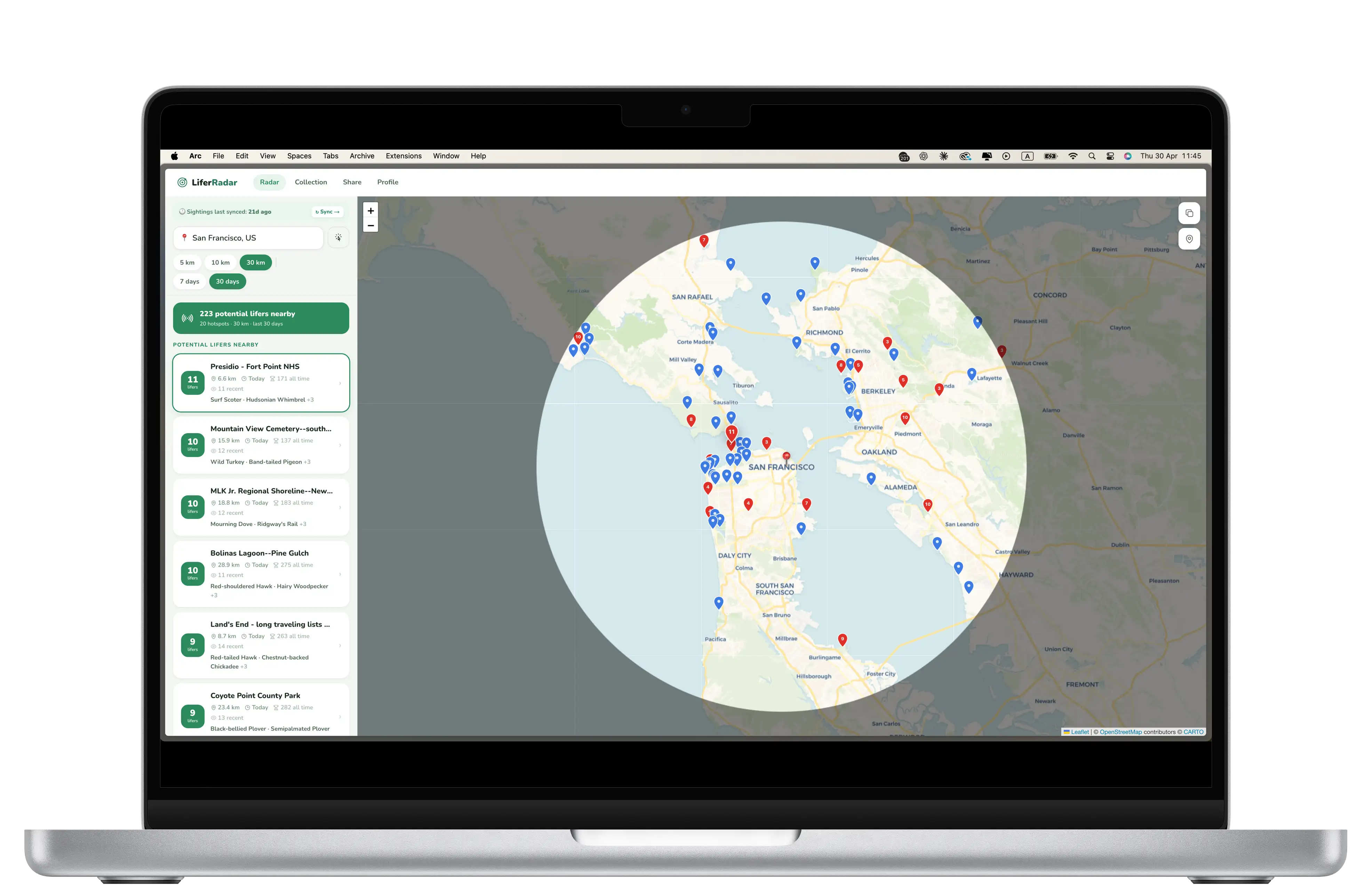 LiferRadar map on desktop